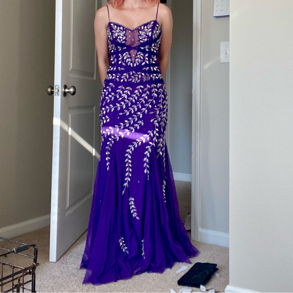 Vintage David's Bridal Purple Mermaid Beaded Formal Prom Dress